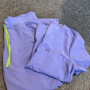 Purple Scrub Set with Neon Green Drawstring